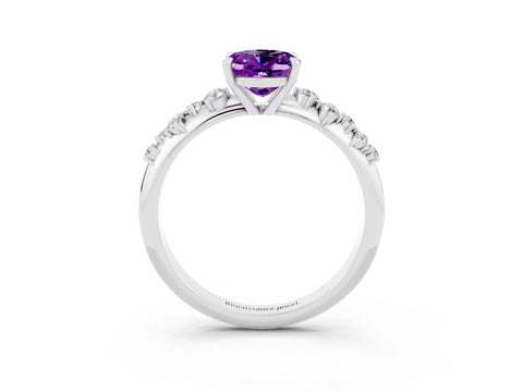White gold Oval Cut Amethyst Cluster Side Stone Solitaire Ring with Prong Setting_27