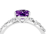 White gold Oval Cut Amethyst Cluster Side Stone Solitaire Ring with Prong Setting_28