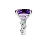 White gold Oval Cut Amethyst Cluster Side Stone Solitaire Ring with Prong Setting_29