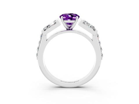 White gold Oval Cut Amethyst Engagement Ring with Baguette Side Stones and Channel Set Band_3