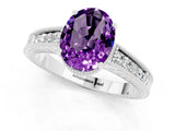 White gold Oval Cut Amethyst Engagement Ring with Milgrain Channel Set Band and Prong Setting_1