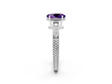 White gold Oval Cut Amethyst Engagement Ring with Milgrain Channel Set Band and Prong Setting_2