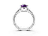 White gold Oval Cut Amethyst Engagement Ring with Milgrain Channel Set Band and Prong Setting_3