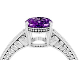 White gold Oval Cut Amethyst Engagement Ring with Milgrain Channel Set Band and Prong Setting_4