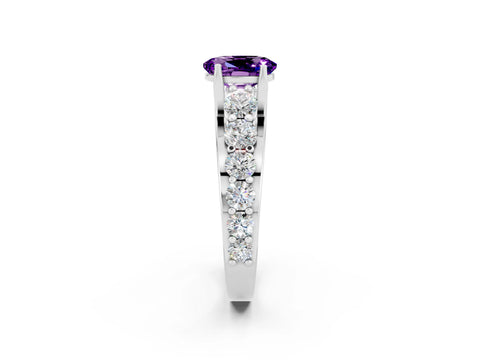 White gold Oval Cut Amethyst Engagement Ring with Pavé Band and Four-Prong Setting_2