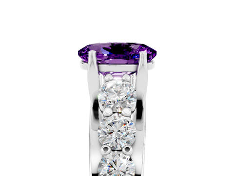 White gold Oval Cut Amethyst Engagement Ring with Pavé Band and Four-Prong Setting_5