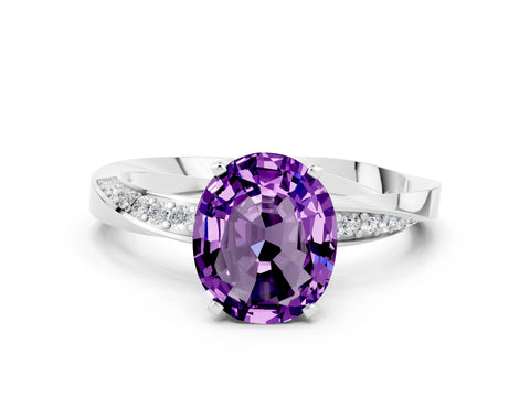 White gold Oval Cut Amethyst Engagement Ring with Side Stone Accents and Four-Prong Setting_27