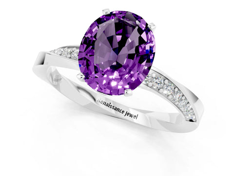 White gold Oval Cut Amethyst Engagement Ring with Side Stone Accents and Four-Prong Setting_28