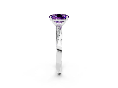 White gold Oval Cut Amethyst Engagement Ring with Side Stone Accents and Four-Prong Setting_29