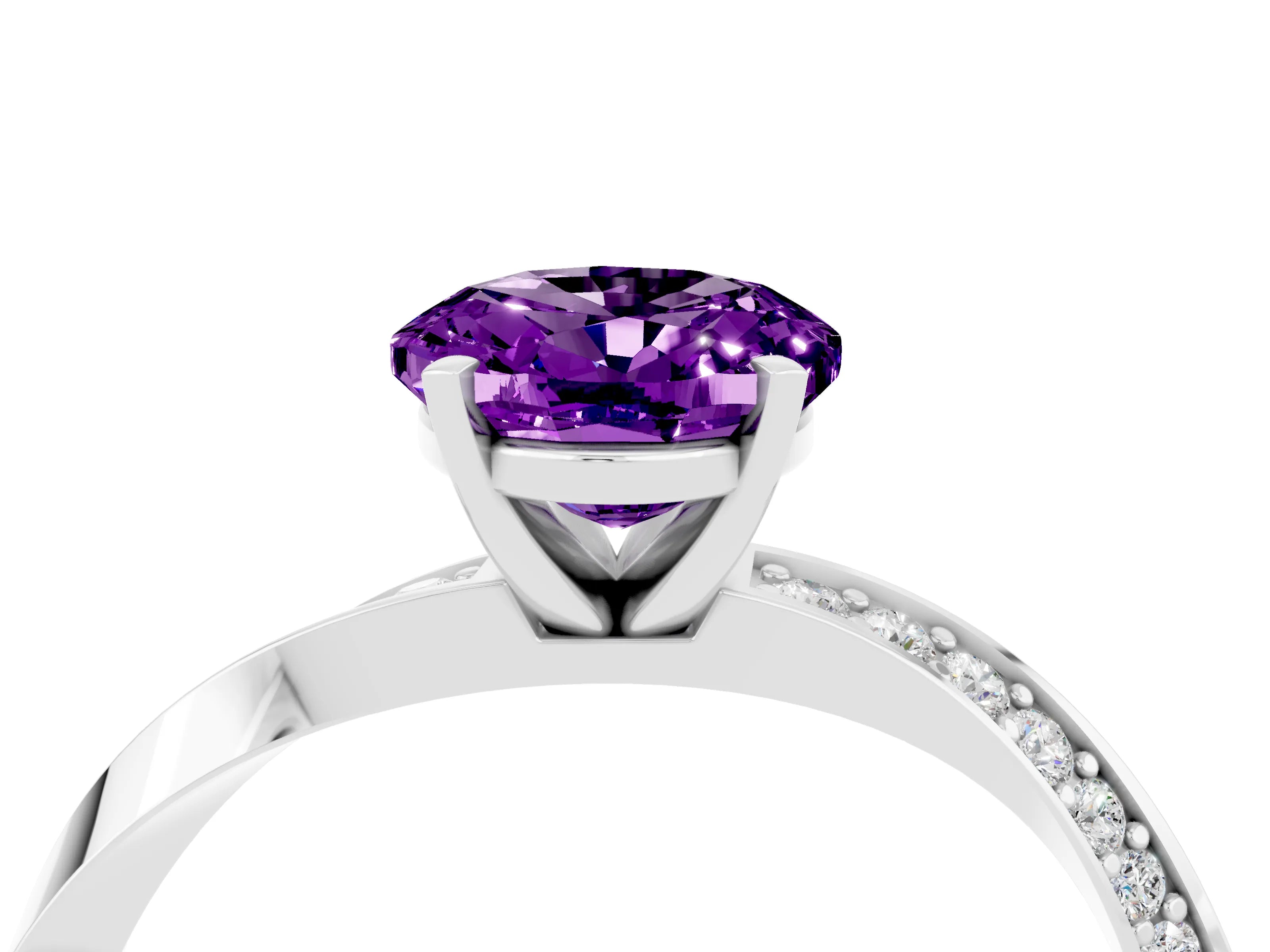 White gold Oval Cut Amethyst Engagement Ring with Side Stone Accents and Four-Prong Setting_31
