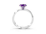 White gold Oval Cut Amethyst Engagement Ring with Side Stone Accents and Four-Prong Setting_87