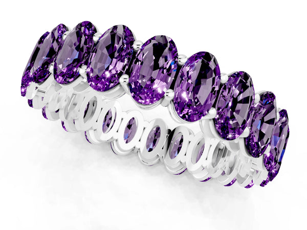 Platinum Oval Cut Amethyst Eternity Band with Shared Prong Setting