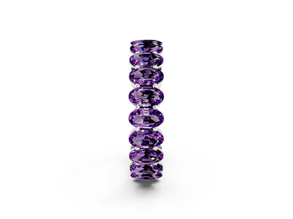 White gold Oval Cut Amethyst Eternity Band with Shared Prong Setting