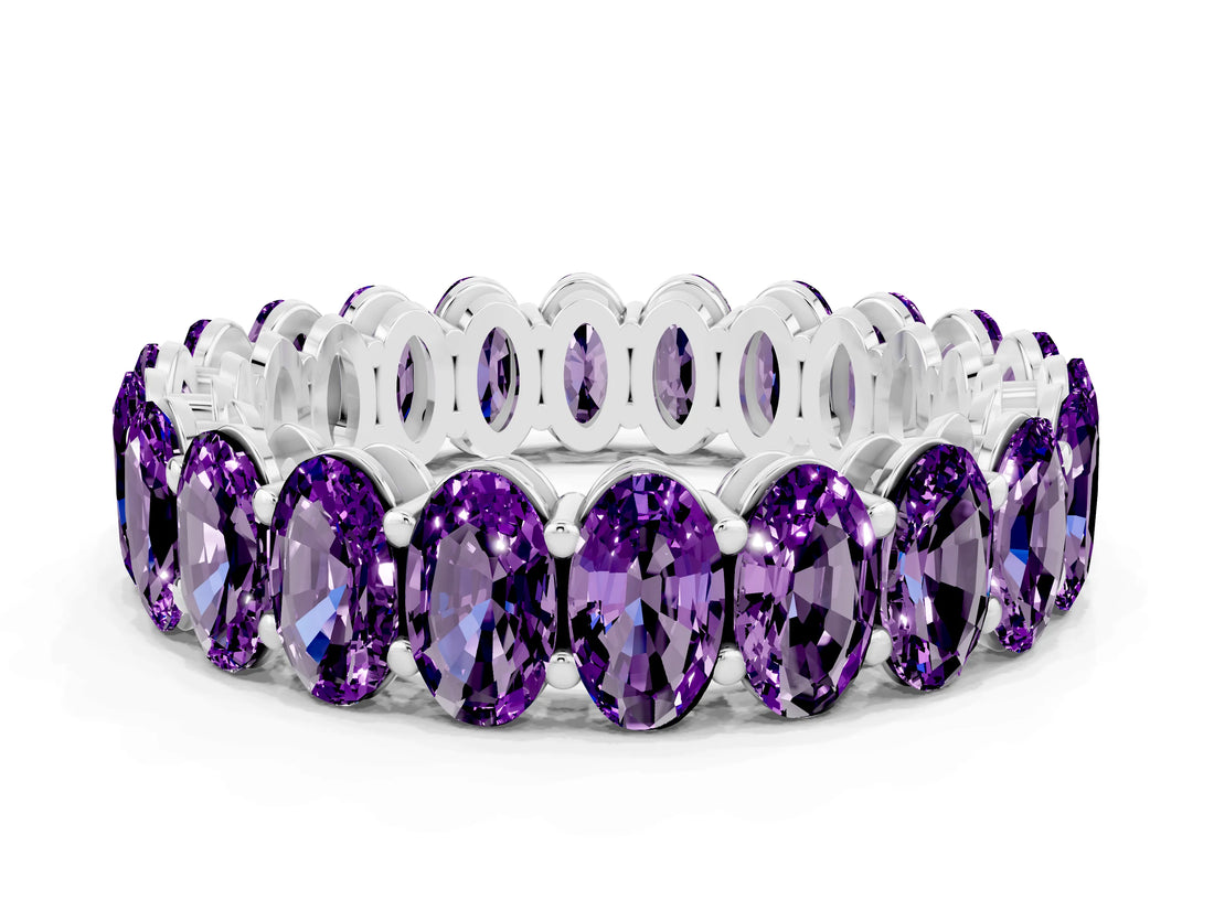 White gold Oval Cut Amethyst Eternity Band with Shared Prong Setting