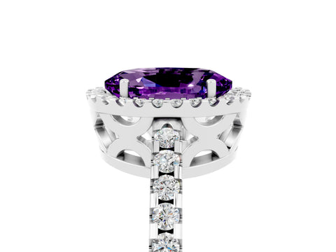 White gold Oval Cut Amethyst Halo Engagement Ring with Pavé Band and Prong Setting_17