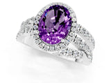White gold Oval Cut Amethyst Halo Ring with Round Split Shank and Prong Setting_61
