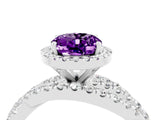 White gold Oval Cut Amethyst Halo Ring with Round Split Shank and Prong Setting_64