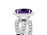 White gold Oval Cut Amethyst Halo Ring with Round Split Shank and Prong Setting_65