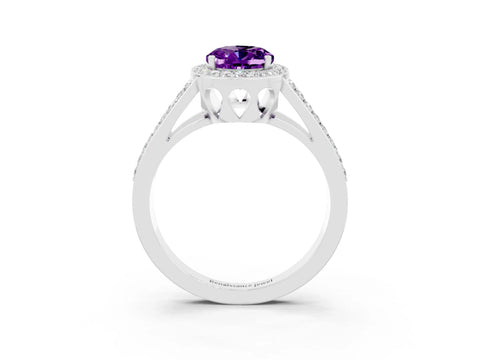 White gold Oval Cut Amethyst Halo Ring with Split Shank U-Prong Band and Four-Prong Setting_3