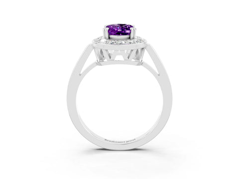 White gold Oval Cut Amethyst Halo Ring with Split Shank and Four-Prong Setting_15
