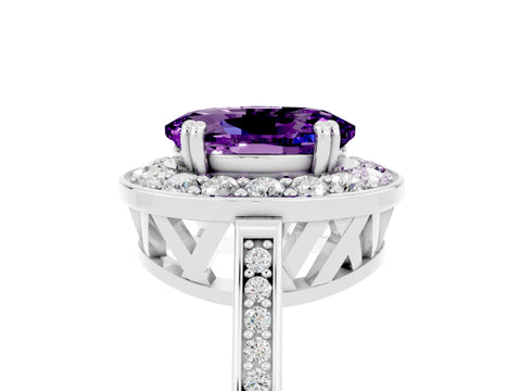 White gold Oval Cut Amethyst Halo Ring with Split Shank and Four-Prong Setting_5