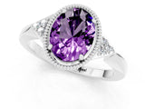 White gold Oval Cut Amethyst Halo Ring with Tapered Band and Four-Prong Setting_1