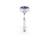 White gold Oval Cut Amethyst Halo Ring with Tapered Band and Four-Prong Setting_2