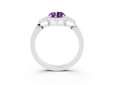 White gold Oval Cut Amethyst Halo Ring with Tapered Band and Four-Prong Setting_3