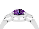 White gold Oval Cut Amethyst Halo Ring with Tapered Band and Four-Prong Setting_4