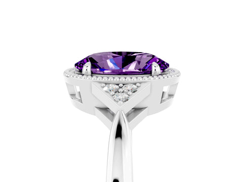 White gold Oval Cut Amethyst Halo Ring with Tapered Band and Four-Prong Setting_5