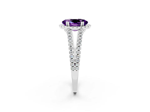 White gold Oval Cut Amethyst Halo Split Shank Engagement Ring_14