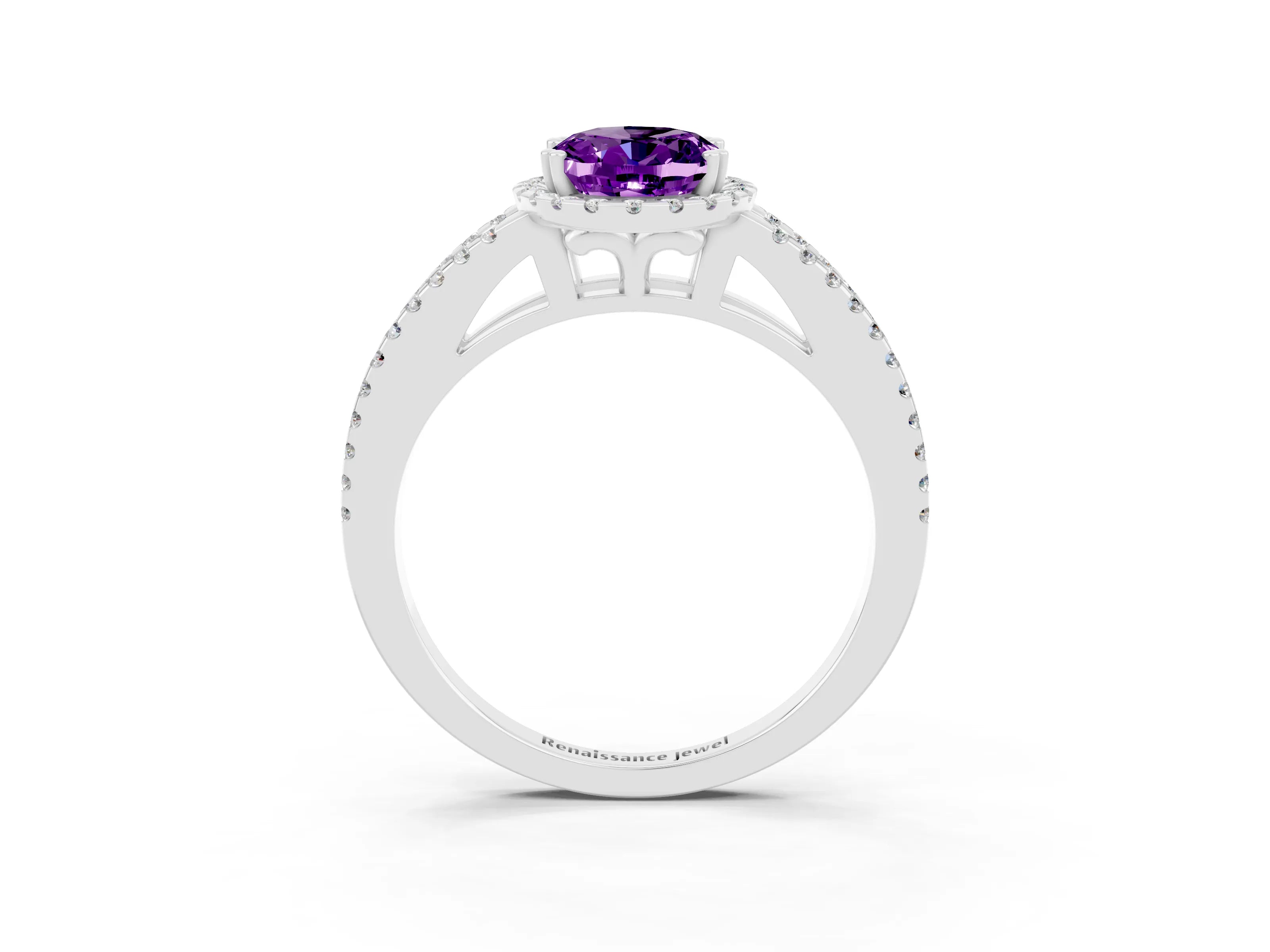 White gold Oval Cut Amethyst Halo Split Shank Engagement Ring_15