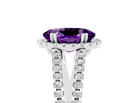 White gold Oval Cut Amethyst Halo Split Shank Engagement Ring_17