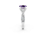 White gold Oval Cut Amethyst Halo Twist Band Solitaire Prong Setting Ring_2