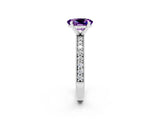 White gold Oval Cut Amethyst Milgrain Pavé Engagement Ring with Four-Prong Setting_14