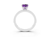 White gold Oval Cut Amethyst Milgrain Pavé Engagement Ring with Four-Prong Setting_15