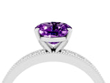 White gold Oval Cut Amethyst Milgrain Pavé Engagement Ring with Four-Prong Setting_16