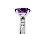 White gold Oval Cut Amethyst Milgrain Pavé Engagement Ring with Four-Prong Setting_17