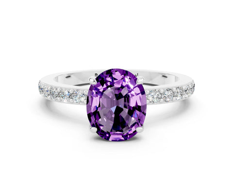 White gold Oval Cut Amethyst Pavé Engagement Ring with Round  Accents and Prong Setting_24