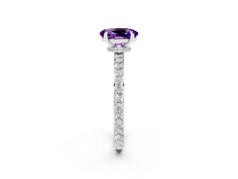 White gold Oval Cut Amethyst Pavé Engagement Ring with Round  Accents and Prong Setting_26