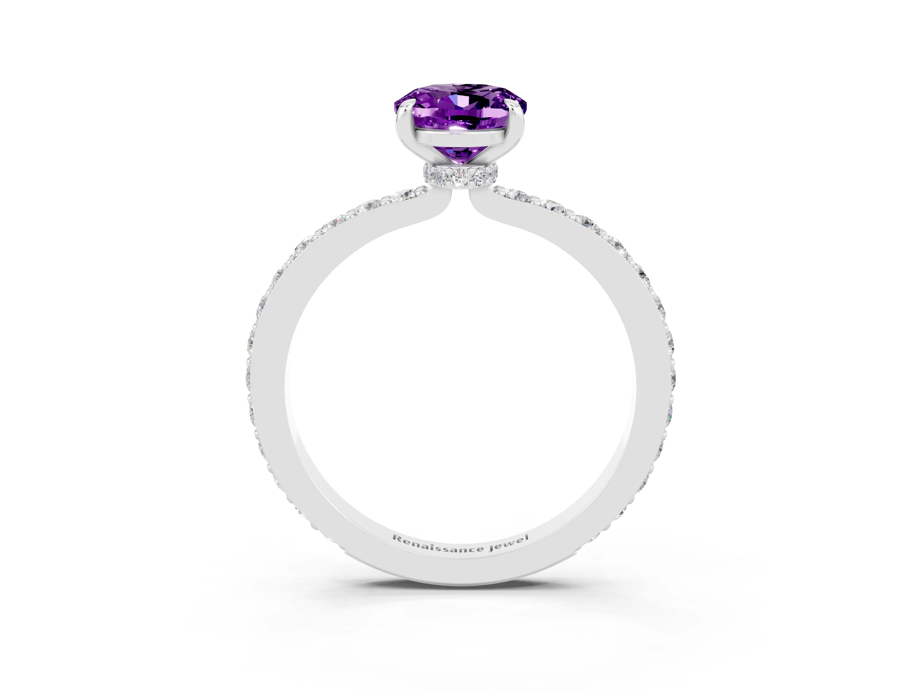White gold Oval Cut Amethyst Pavé Engagement Ring with Round  Accents and Prong Setting_27