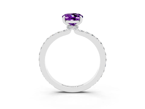 White gold Oval Cut Amethyst Pavé Engagement Ring with Round  Accents and Prong Setting_27