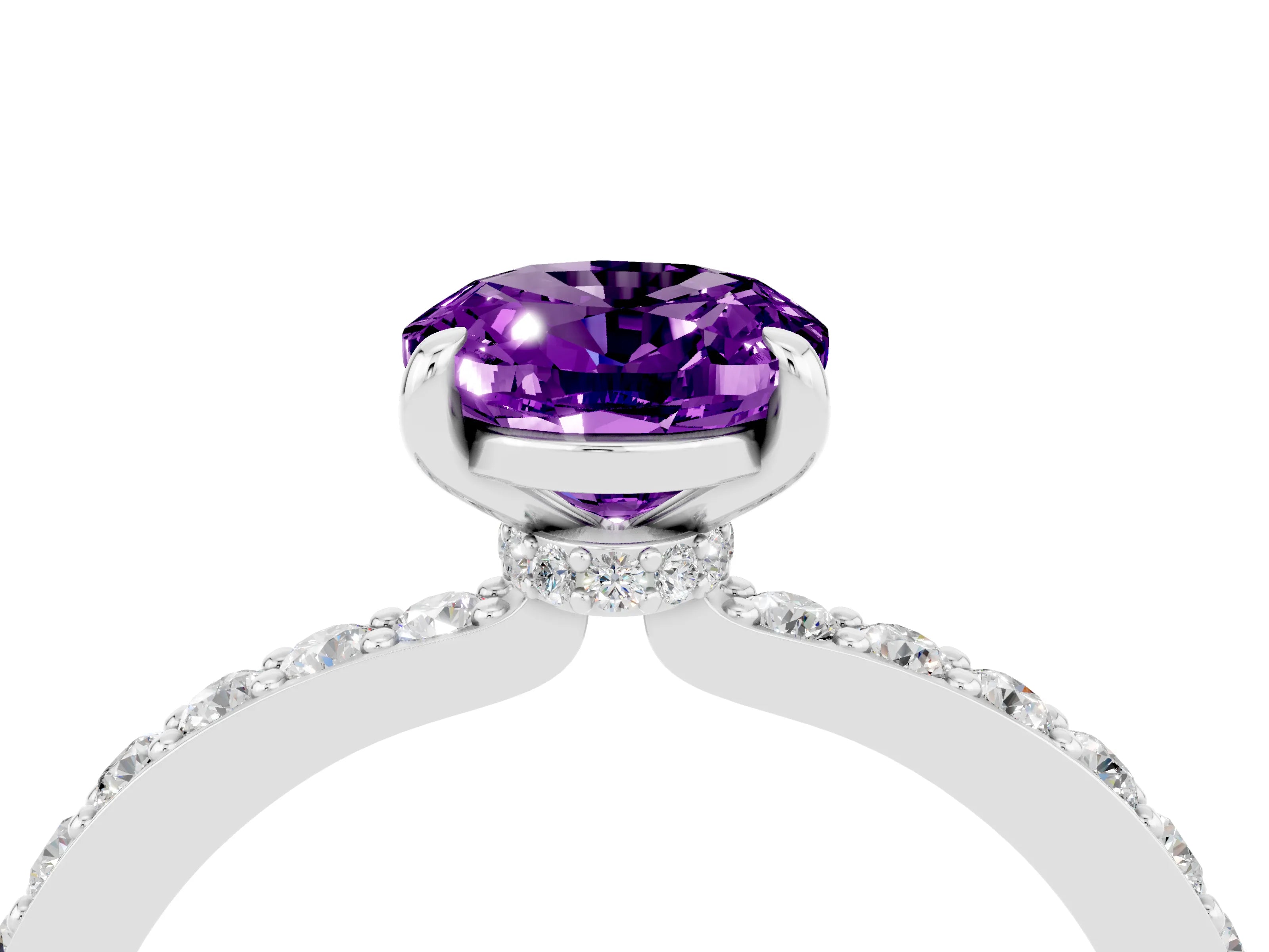 White gold Oval Cut Amethyst Pavé Engagement Ring with Round  Accents and Prong Setting_28