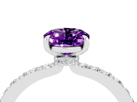 White gold Oval Cut Amethyst Pavé Engagement Ring with Round  Accents and Prong Setting_28