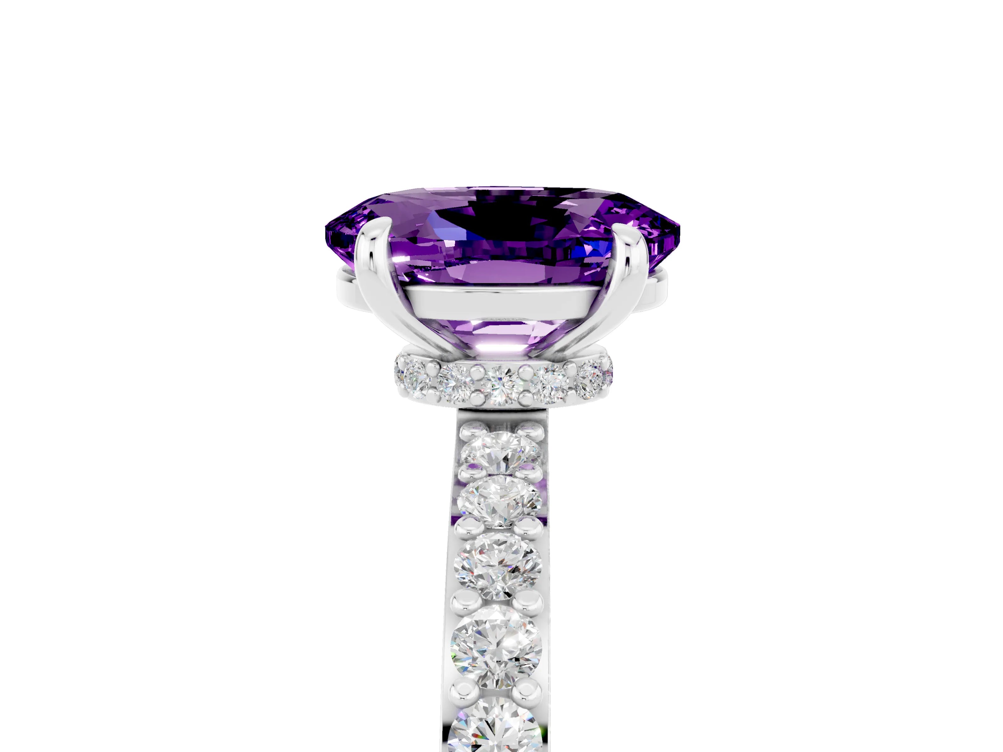 White gold Oval Cut Amethyst Pavé Engagement Ring with Round  Accents and Prong Setting_29