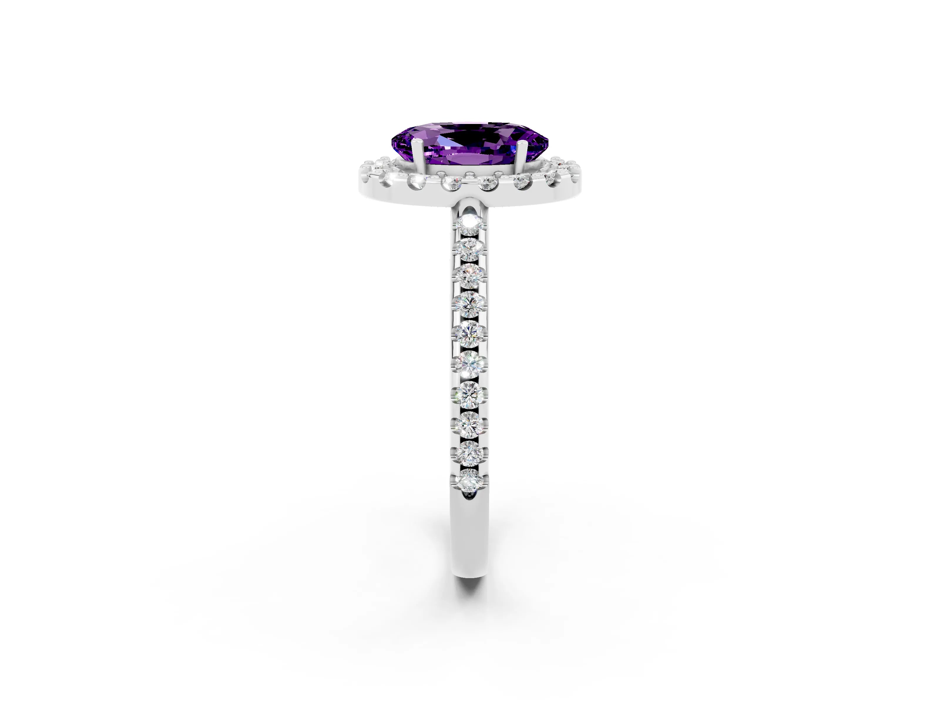 White gold Oval Cut Amethyst Pavé Halo Ring with Four-Prong Setting_14