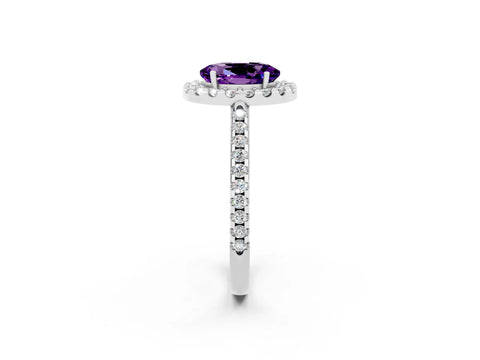 White gold Oval Cut Amethyst Pavé Halo Ring with Four-Prong Setting_14