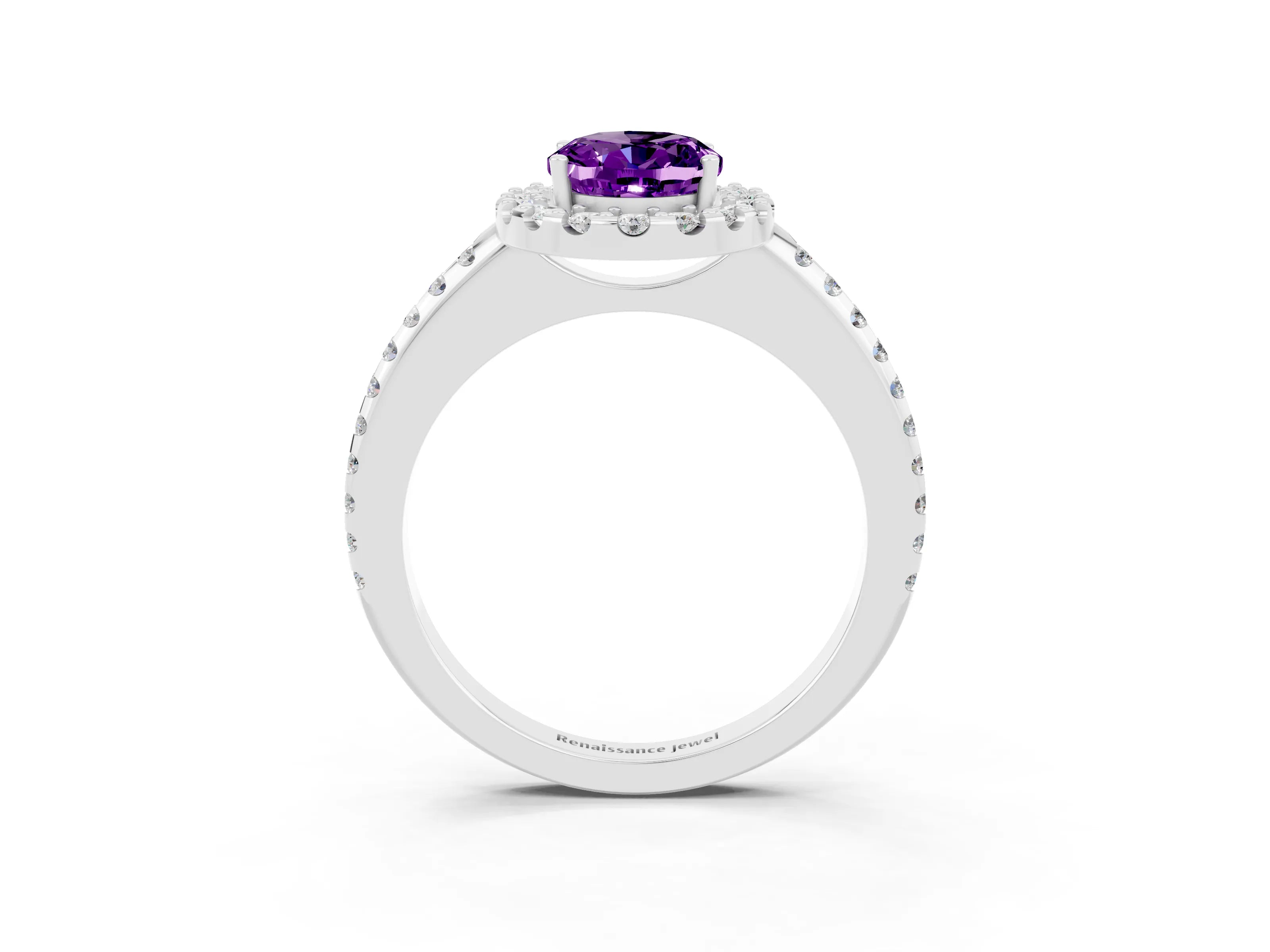 White gold Oval Cut Amethyst Pavé Halo Ring with Four-Prong Setting_15