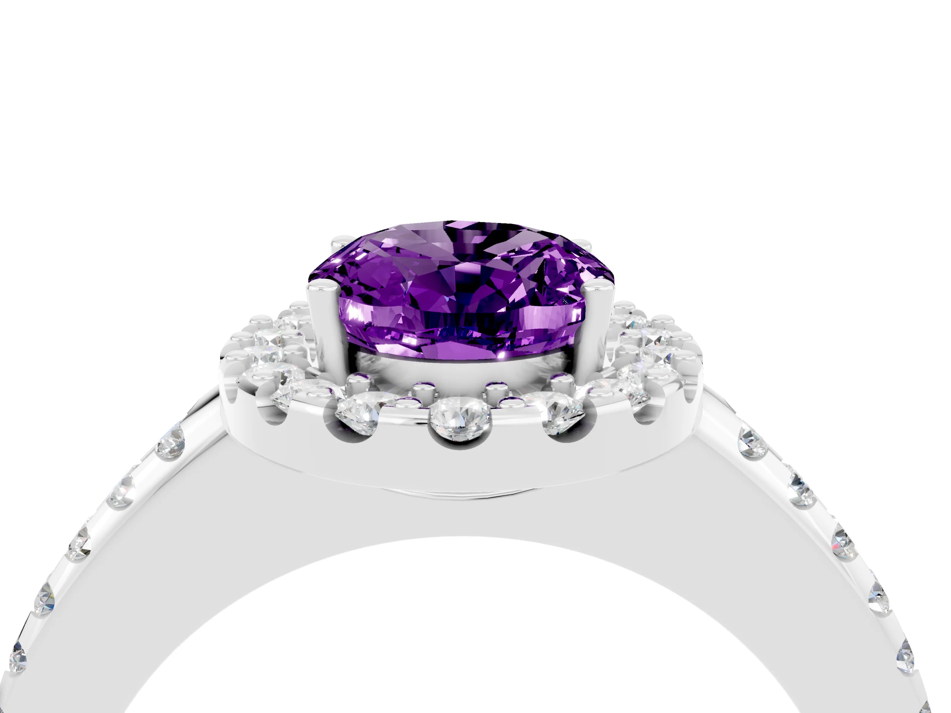 White gold Oval Cut Amethyst Pavé Halo Ring with Four-Prong Setting_16