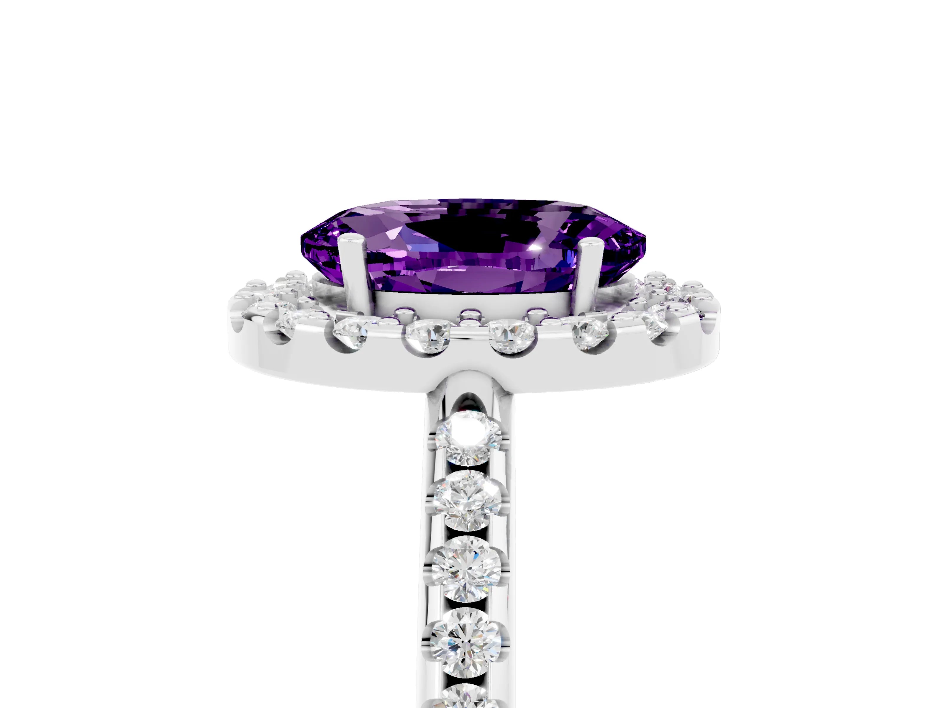 White gold Oval Cut Amethyst Pavé Halo Ring with Four-Prong Setting_17